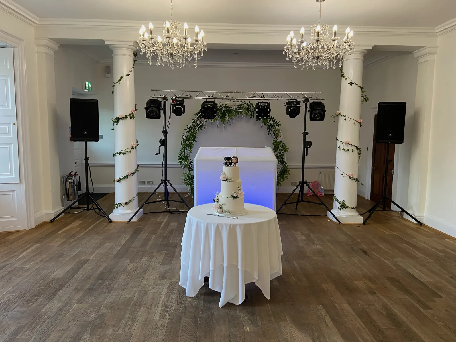 White wedding disco setup